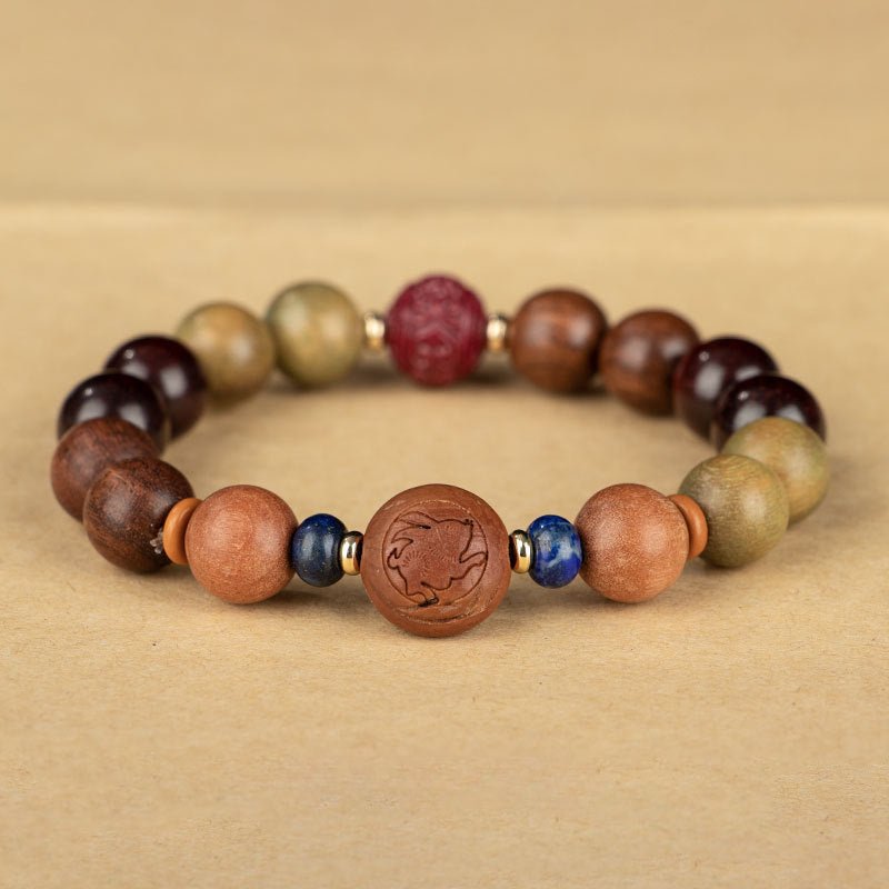 zodiac green sandalwood beaded bracelet for women | 12 zodiac signs protection, red cinnabar beads - star8s
