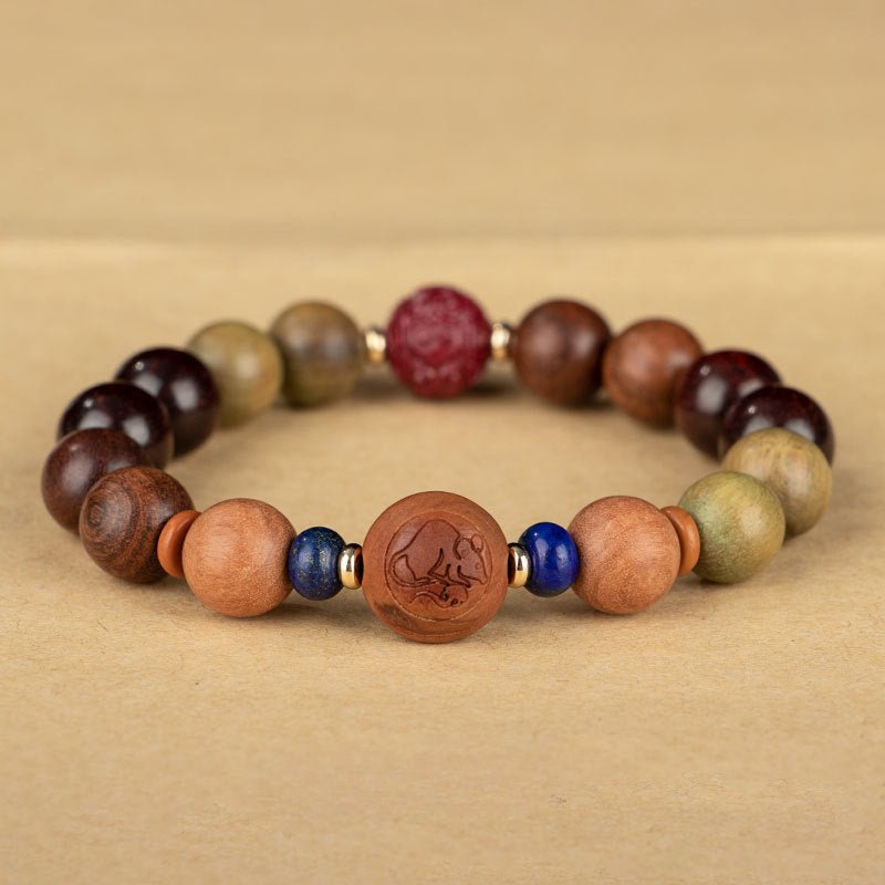 zodiac green sandalwood beaded bracelet for women | 12 zodiac signs protection, red cinnabar beads - star8s