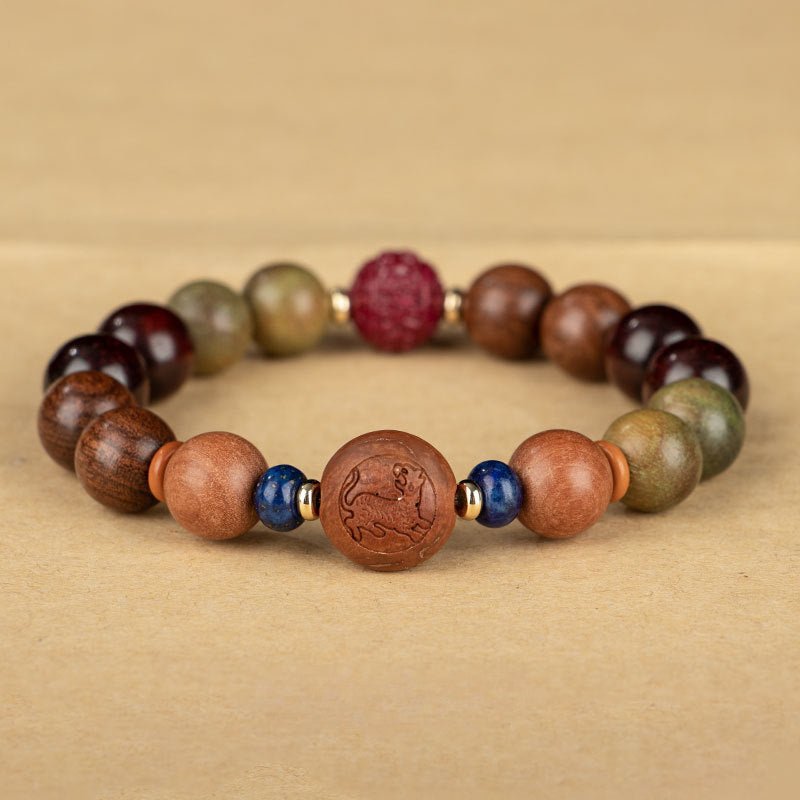 zodiac green sandalwood beaded bracelet for women | 12 zodiac signs protection, red cinnabar beads - star8s
