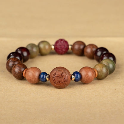 Zodiac Green Sandalwood Beaded Bracelet for Women | 12 Zodiac Signs Protection, Red Cinnabar Beads - STAR8S